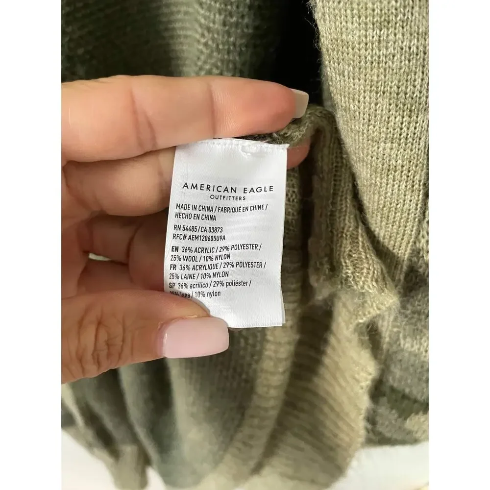 American Eagle Camouflage Oversized Long Open Front Cardigan Army Green Size XS